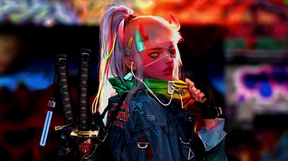 卡塔纳赛博朋克女孩