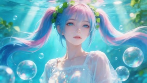 蓝色水下彩虹女孩