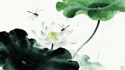 国风水墨荷花蜻蜓