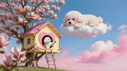 可爱云朵上狗狗