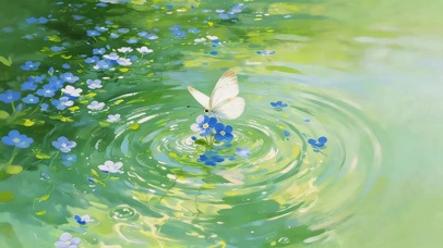 湖面鲜花蝴蝶