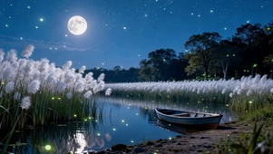 月夜萤光水岸