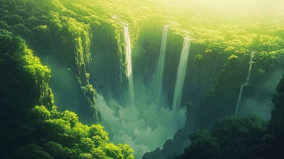 绿色护眼高山瀑布