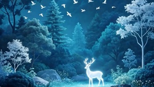 夜景山中麋鹿带鱼屏