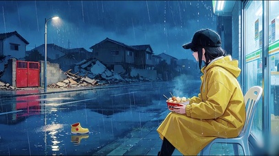 雨夜打工少女治愈壁纸