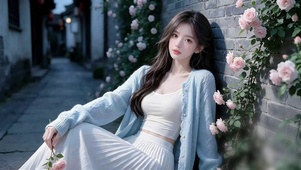 唯美治愈蔷薇花墙清纯少女