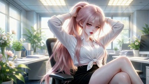 办公室粉发甜美女孩