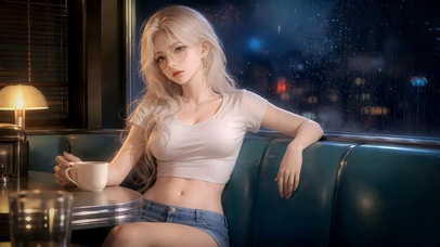 雨夜咖啡馆银发美少女