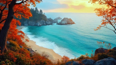 唯美晚霞大海4K