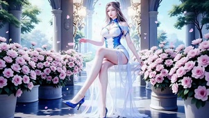 宫殿花坛中的动漫女神