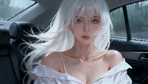 车内雨日的白色湿衫少女的私语