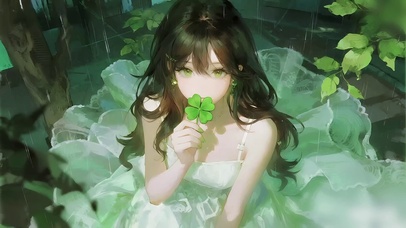 雨中快乐的四叶草女孩