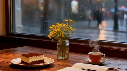 窗外雨天带鱼屏双屏