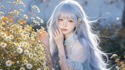 蓝发邹菊少女