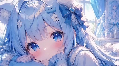 蓝色系二次元可爱呆萌猫女