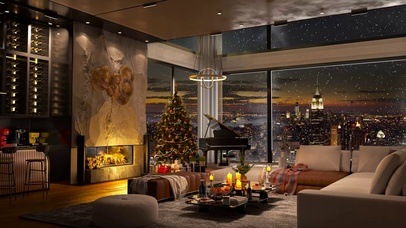 城市雪夜现代房间