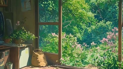 蓝天白云花草树木带鱼屏