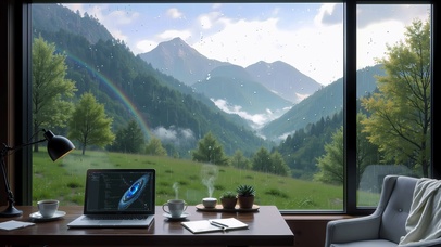 窗山雷声玻璃雨