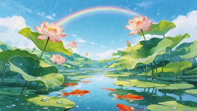 夏日荷花池塘