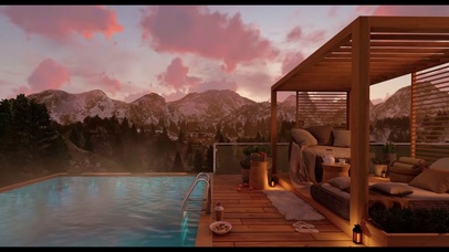 悠闲度假泳池夕阳云