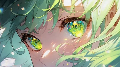 绿发绿眼动漫插画女孩