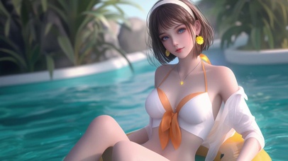 泳池短发少女桐谷
