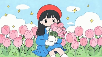 女孩拿着鲜花