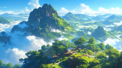 清新绿色阳光云雾山谷