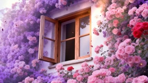 护眼窗边花海景色双屏