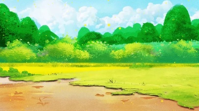 手绘绿色风景插画