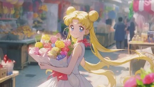 捧花美少女插画