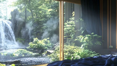 房屋外面树木河流绿景带鱼屏