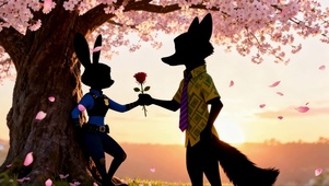 晚霞落日樱花树下朱迪尼克