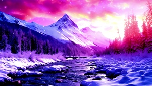 唯美雪山霞光