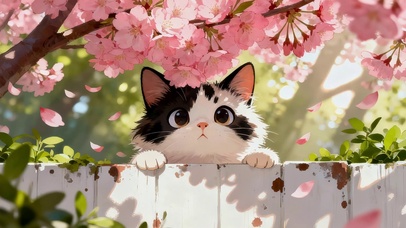 可爱樱花树下猫咪