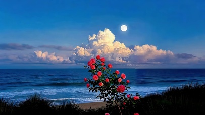 夜月海边玫瑰花