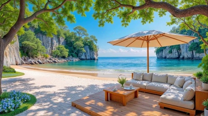 舒适海边沙滩树影