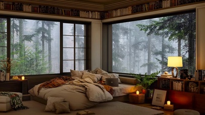 树林雨天温馨卧室