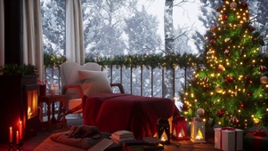 温馨冬日雪天新年圣诞屋