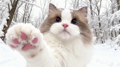 雪地萌猫伸手打招呼