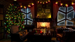 温暖的圣诞壁炉小屋