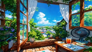窗畔夏风 护眼