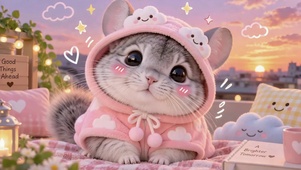 软萌可爱猫咪天台黄昏