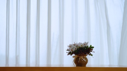 4K唯美小清新风吹动纱窗窗帘