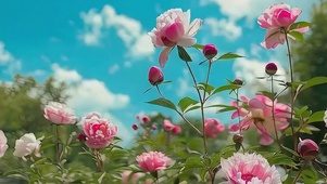 护眼蓝天白云花草树木带鱼屏