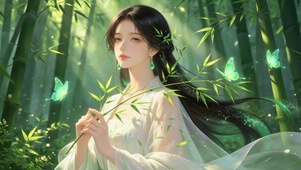 护眼竹林美女