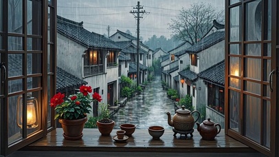 【雨景】油画江南