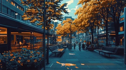 秋日城市午后街道建筑