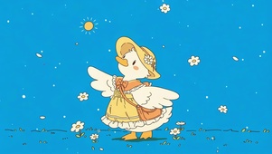 戴着草帽的春日小鸭子