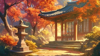 静谧古风枫林庭院